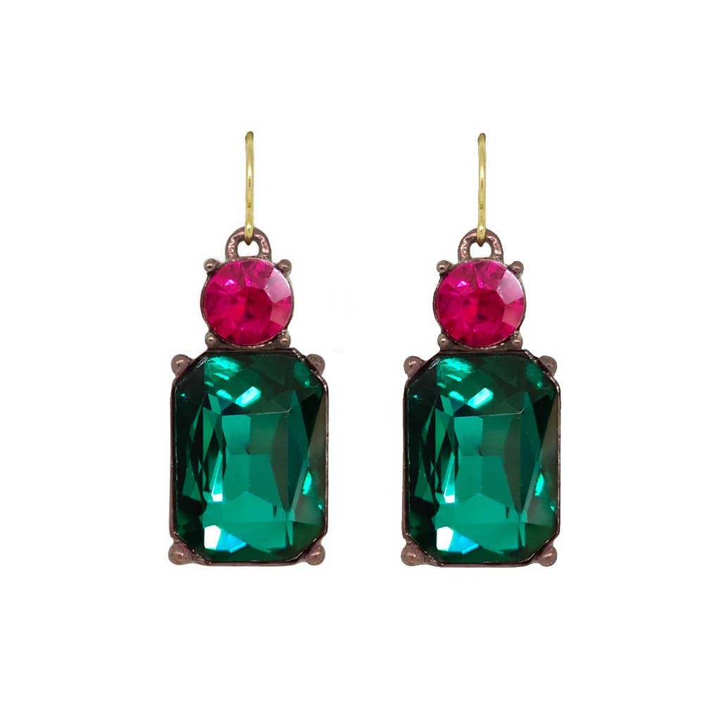 Twin Gem Earring in Emerald & Fuchsia By Last True angel.