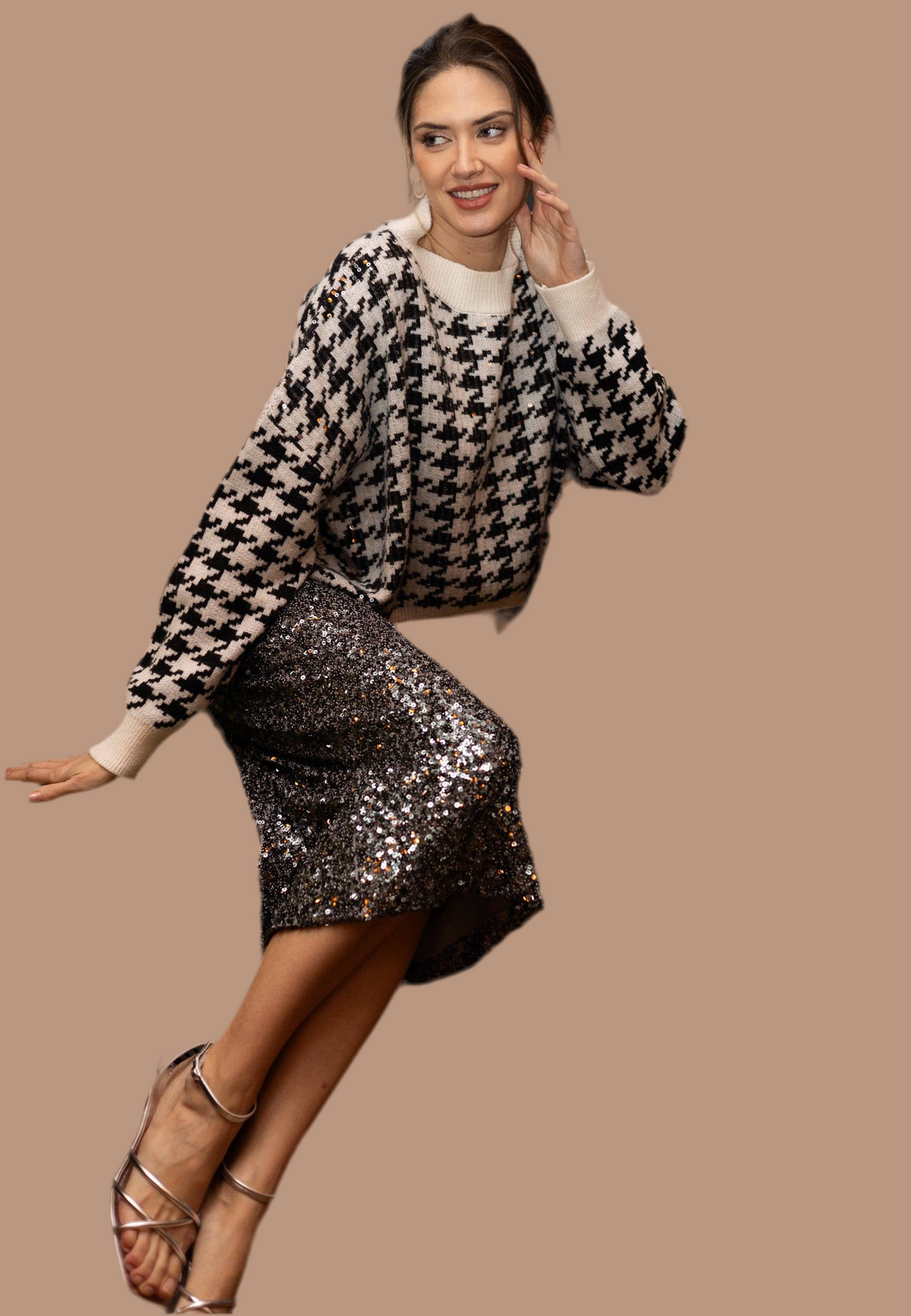 Oversized Sequin Houndstooth Jumper