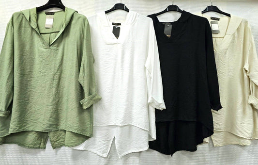 V Hooded Linen Look Tunic