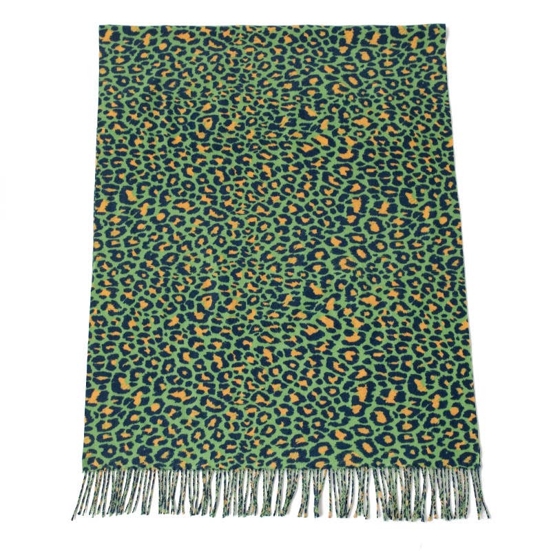 Exotic Leopard Print Fringed Soft Wool Feel Scarf