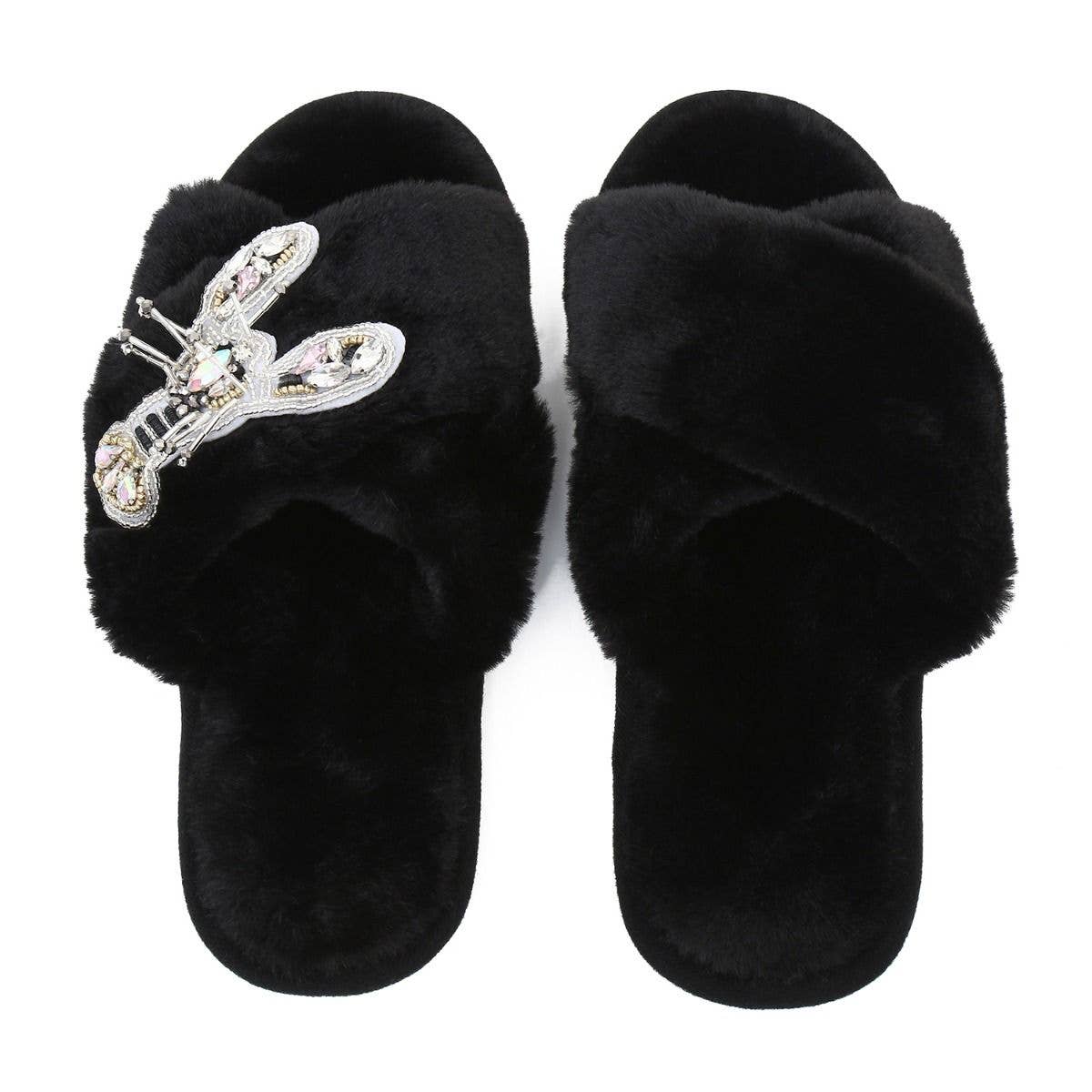 1938 Large jewelled Lobster slippers in Black