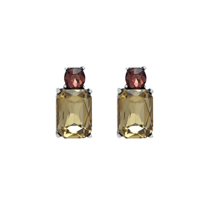 Mini Gem Earring in Silver, Light Amber & Mink