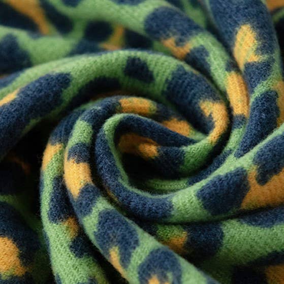 Exotic Leopard Print Fringed Soft Wool Feel Scarf