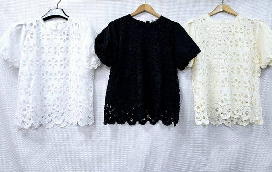 Puff Sleeve Cotton Anglaise Top Blouse
