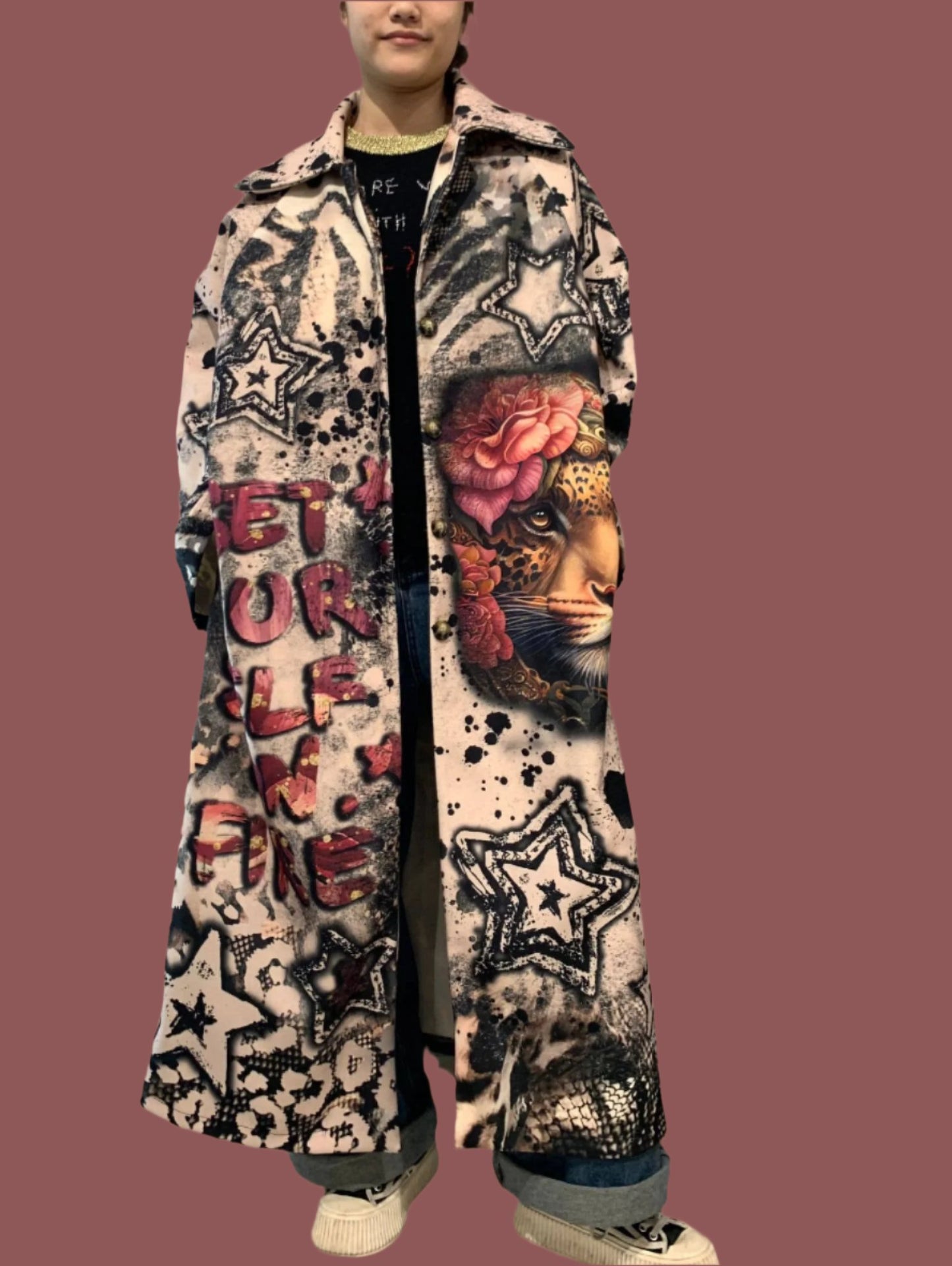 Animal and Floral Print Coat