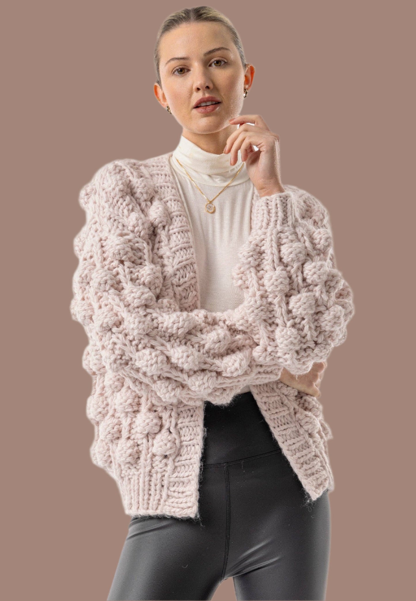 Chunky Knit Cardigan with Pom Poms