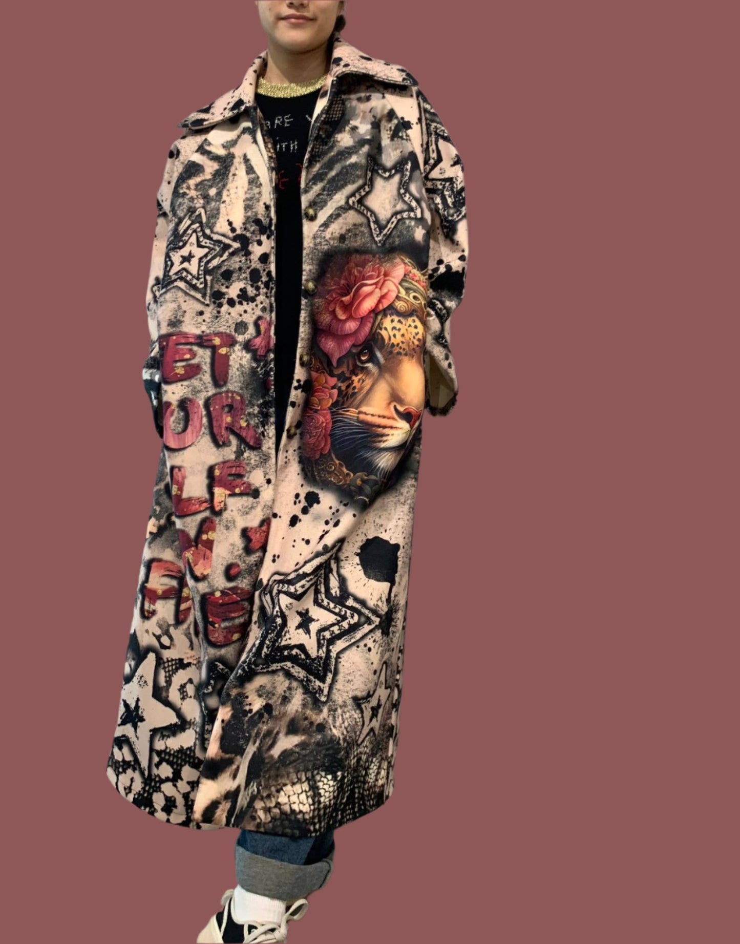 Animal and Floral Print Coat