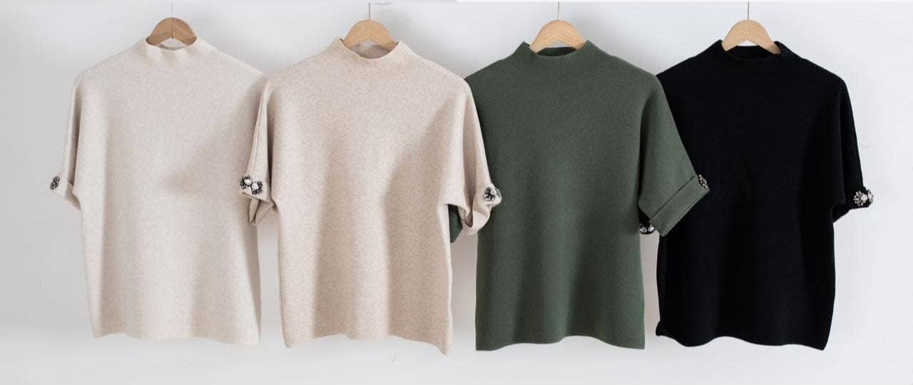 Crystal Trim Cuff Knit Jumper