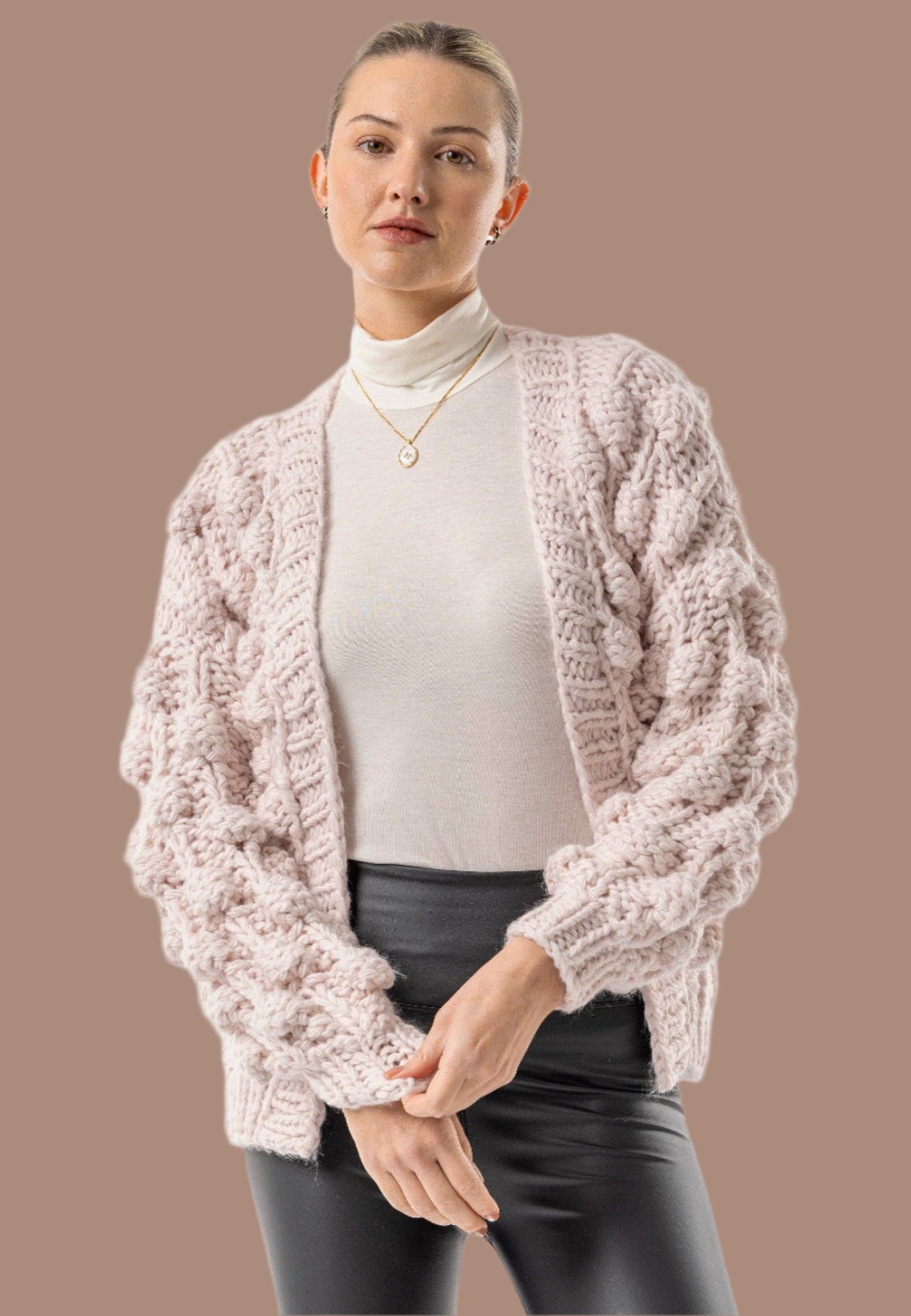 Chunky Knit Cardigan with Pom Poms
