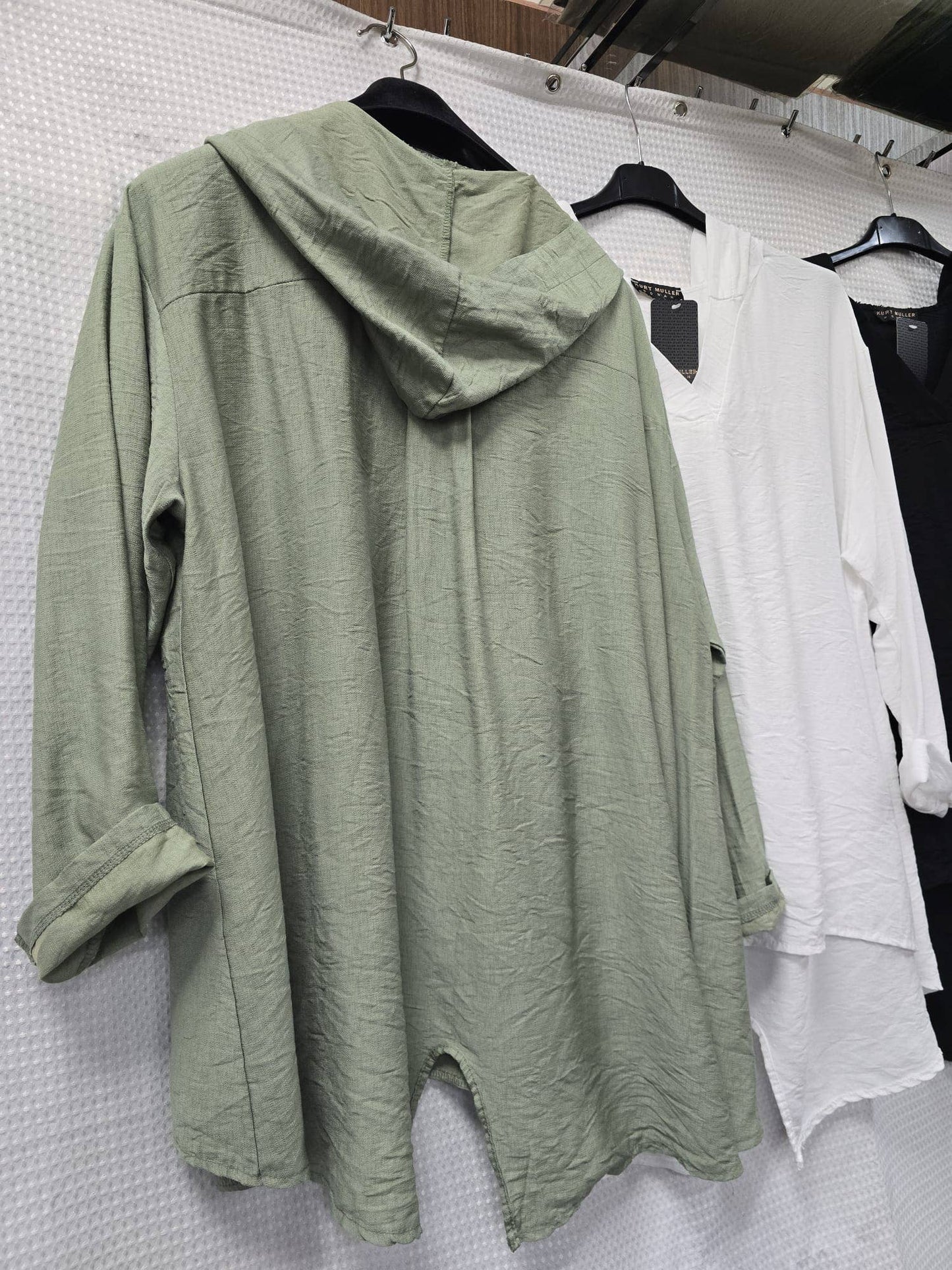 V Hooded Linen Look Tunic