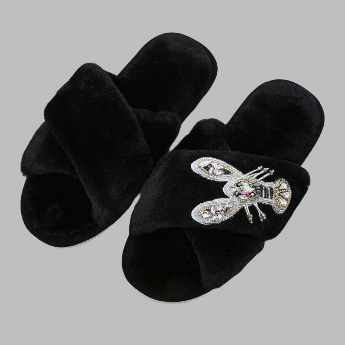 1938 Large jewelled Lobster slippers in Black