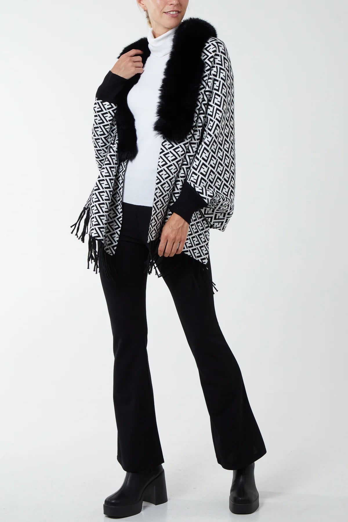 faux Fur lined Monogrammed Poncho.