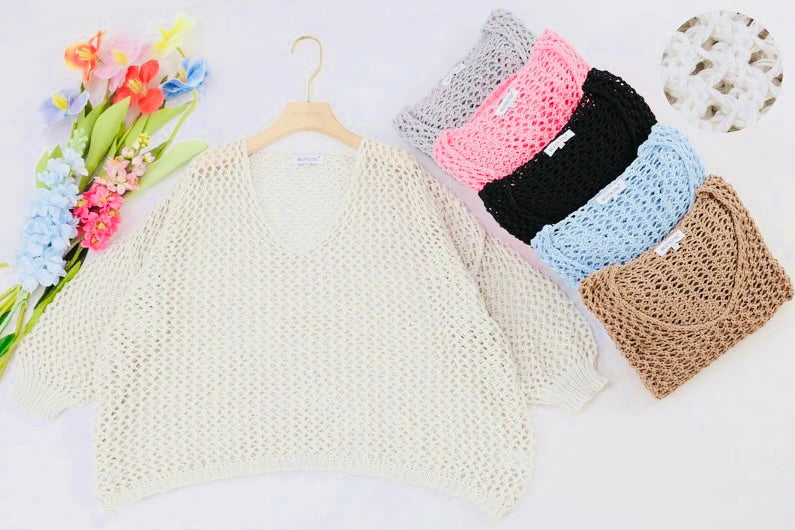 V Neck Loose-Knit Crochet Oversized Cover-Up/Sweater