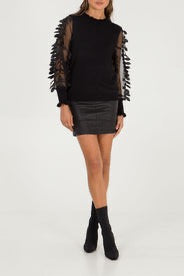 Leaf mesh sleeve high neck jumper.