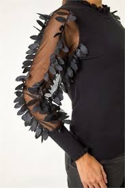 Leaf mesh sleeve high neck jumper.