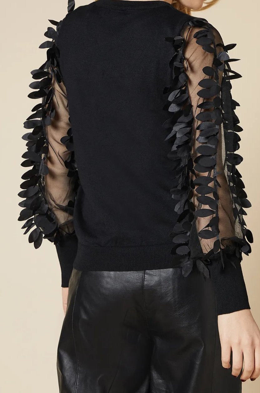 Leaf mesh sleeve high neck jumper.