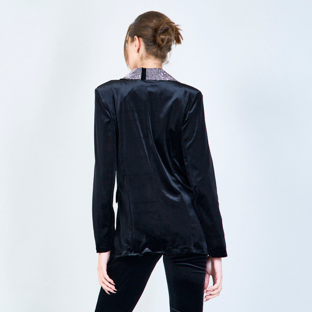 Velvet Blazer with Embellished lapel.