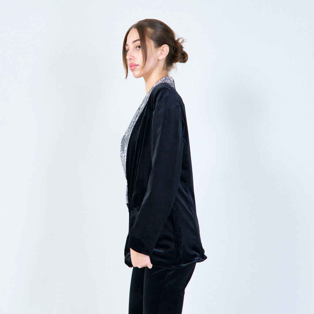 Velvet Blazer with Embellished lapel.