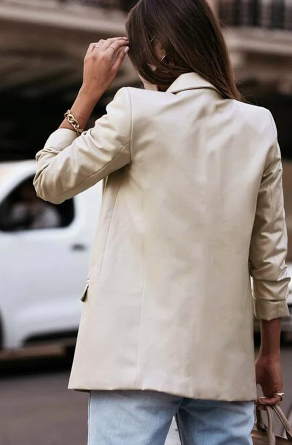 MARTINA FAUX LEATHER BLAZER JACKET-STONE