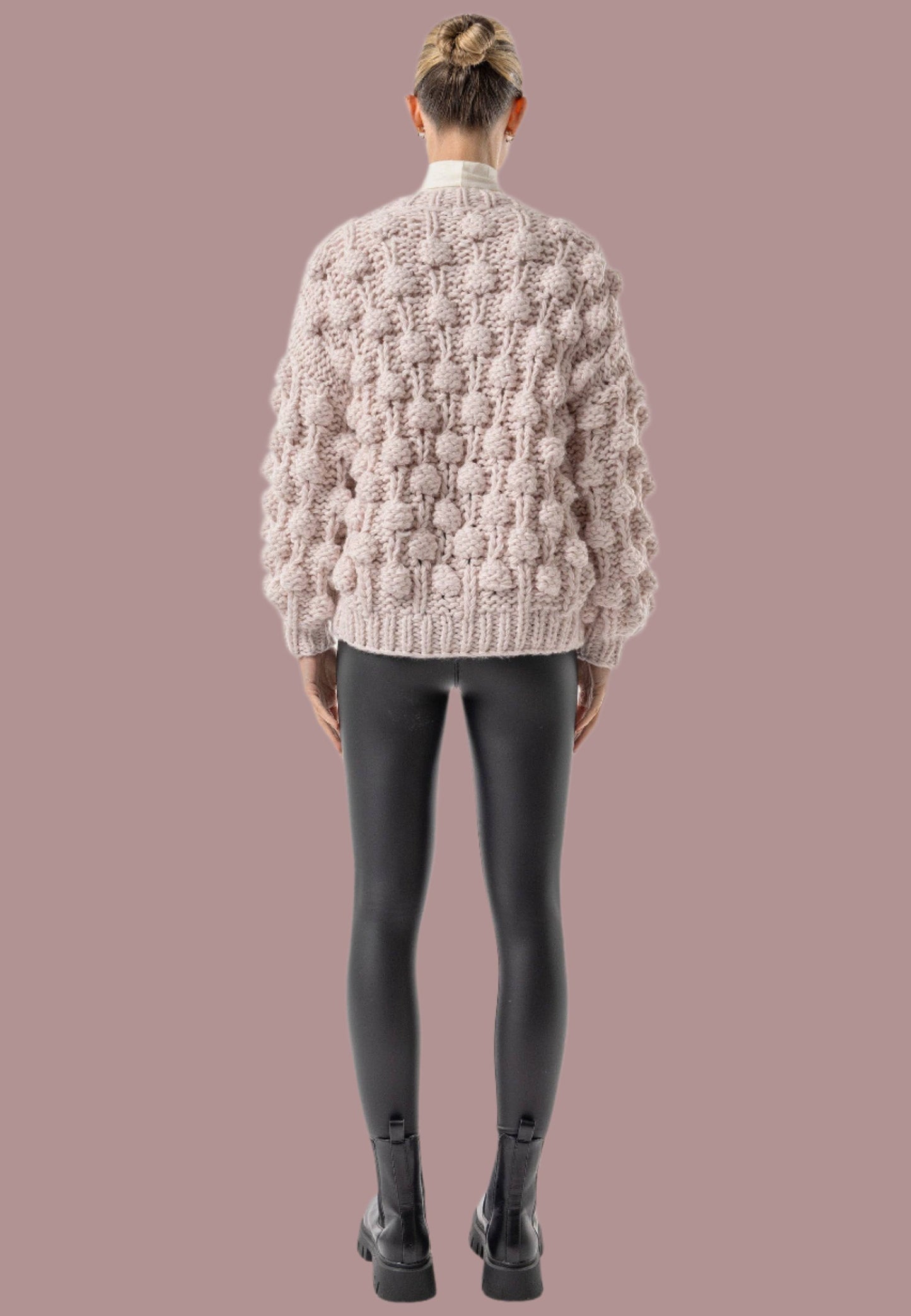 Chunky Knit Cardigan with Pom Poms
