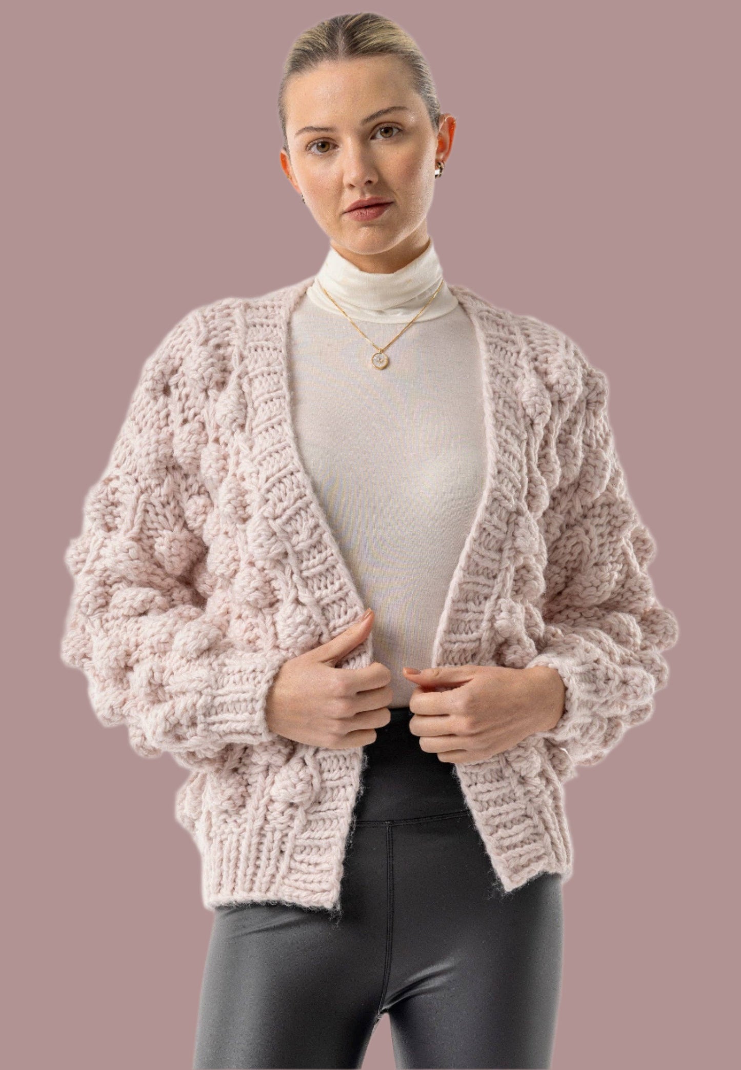 Chunky Knit Cardigan with Pom Poms