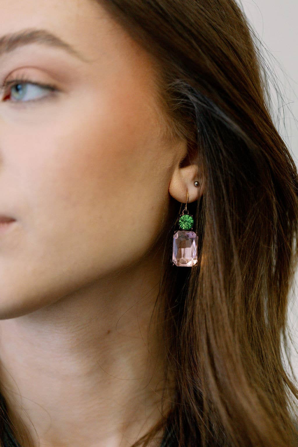 Twin Gem Earring in Pink & Green By Last True Angel
