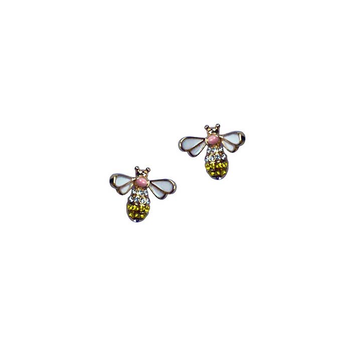 Enamel & Crystal Bee Earring in White/Pink