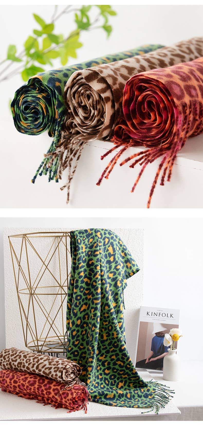 Exotic Leopard Print Fringed Soft Wool Feel Scarf