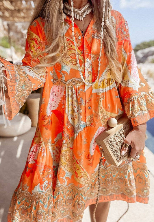 Orange Paisley Smock Tunic Dress