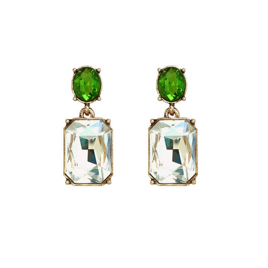 Oval Twin Gem Post Earring in Green & Clear