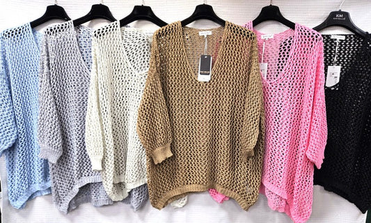 V Neck Loose-Knit Crochet Oversized Cover-Up/Sweater