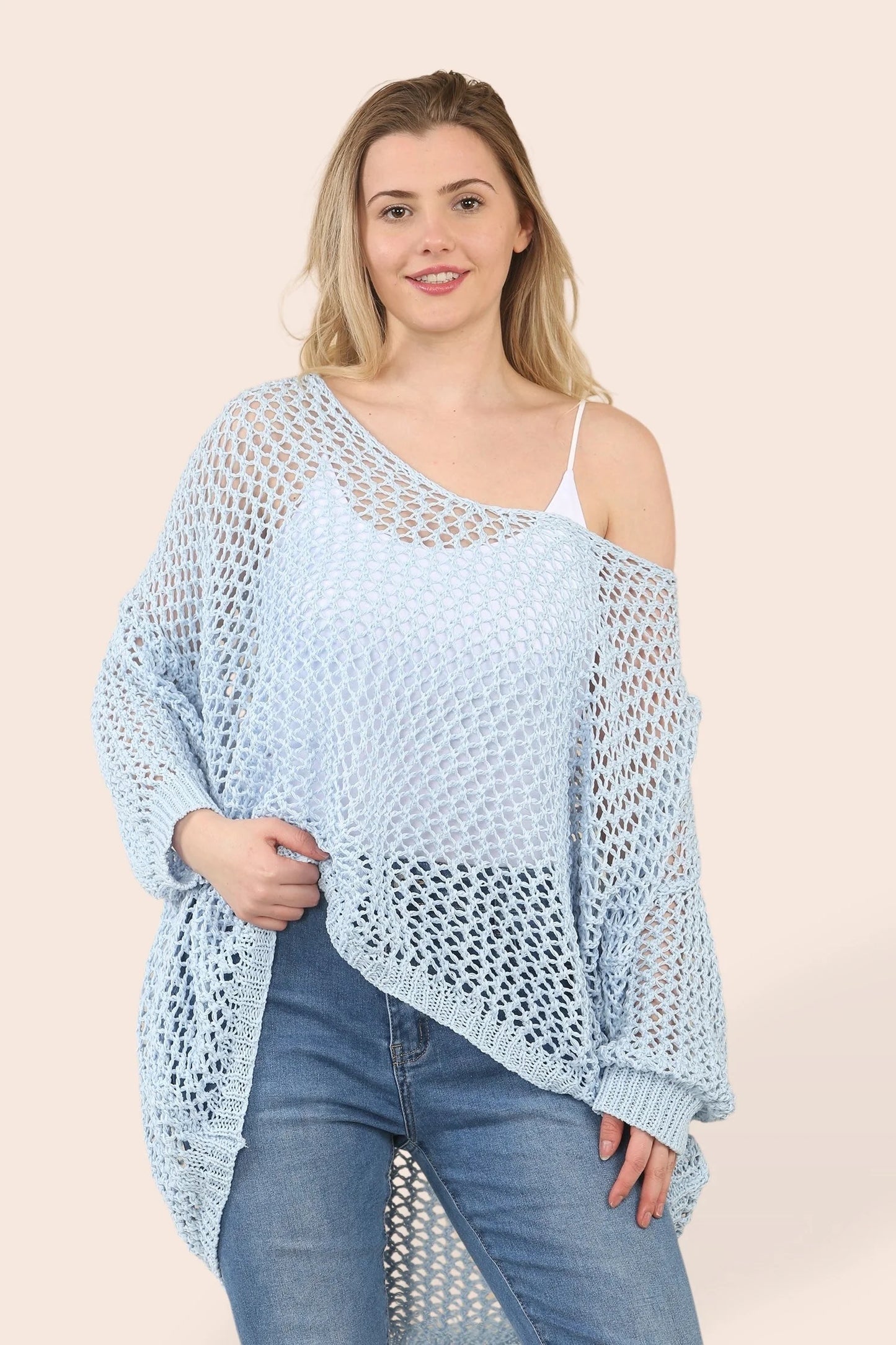 V Neck Loose-Knit Crochet Oversized Cover-Up/Sweater