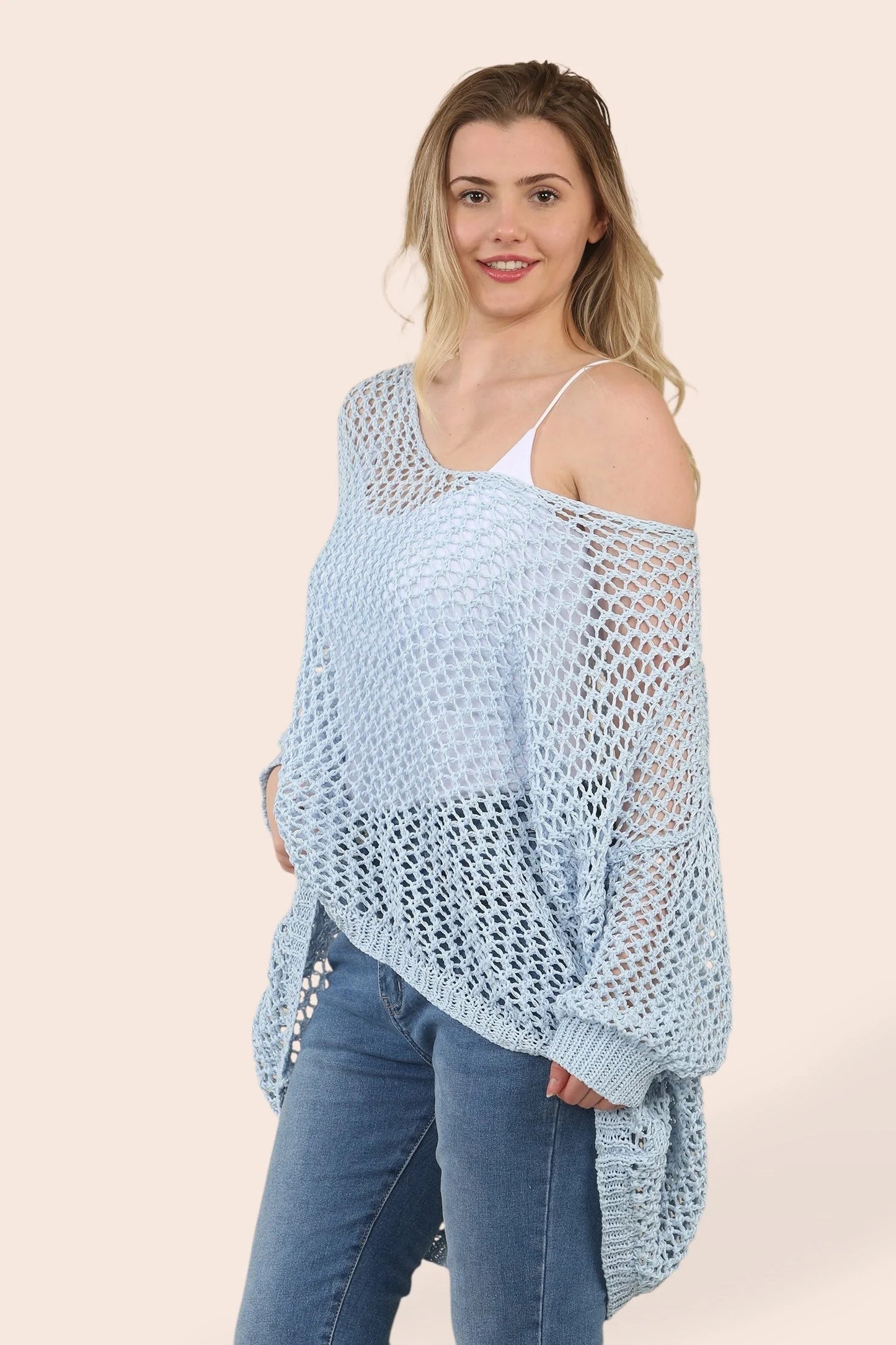 V Neck Loose-Knit Crochet Oversized Cover-Up/Sweater