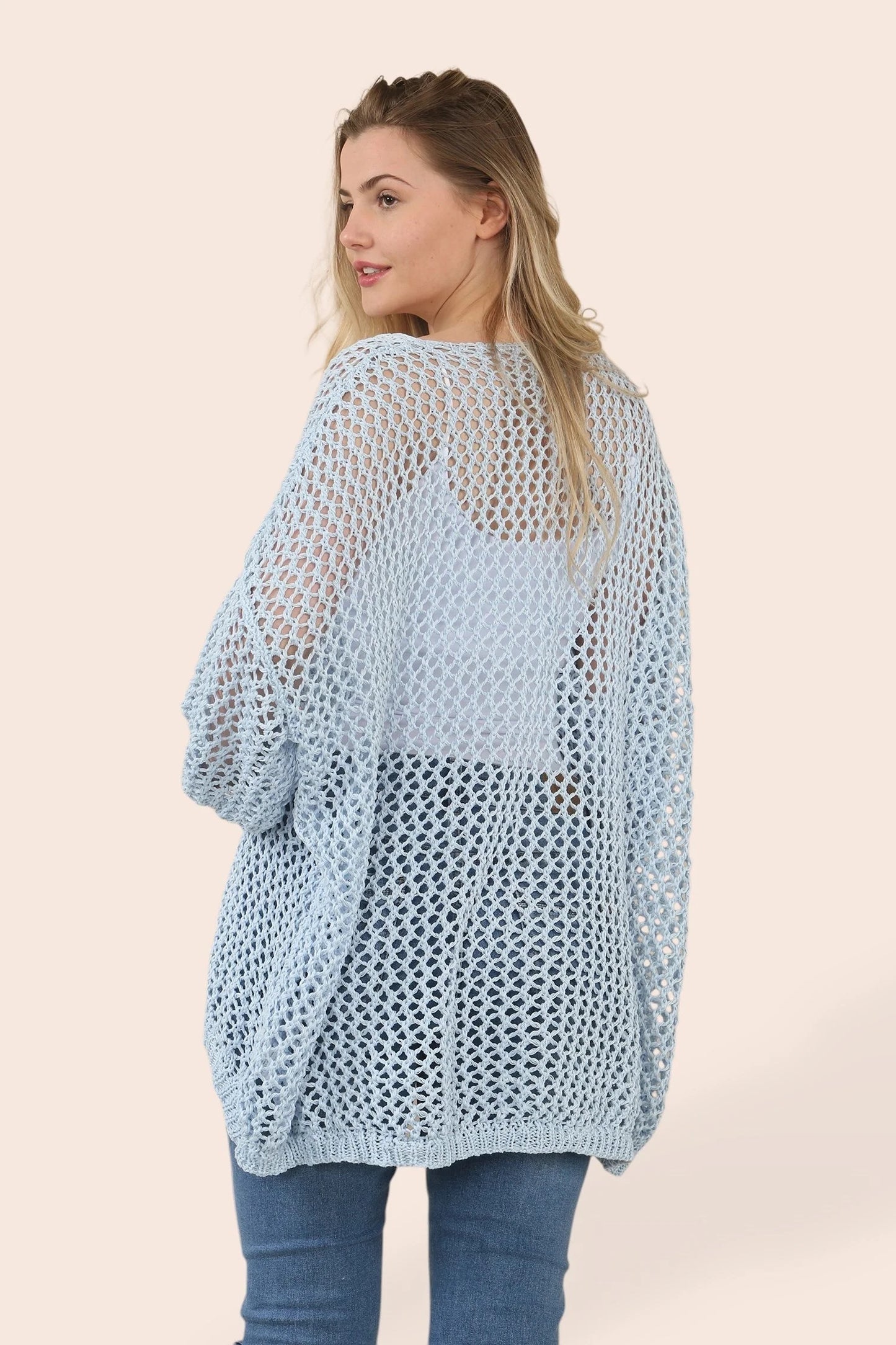 V Neck Loose-Knit Crochet Oversized Cover-Up/Sweater